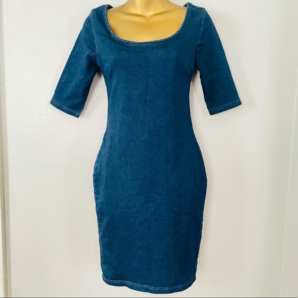 denim bodycon dress zara | Dresses | Free Zara Blue Stretchy Going to the Masters UK Size:24 model-riley Ladies dresses
